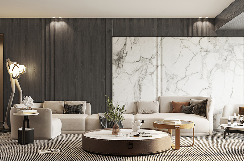 140平極簡輕奢風(fēng)格客廳裝修效果圖