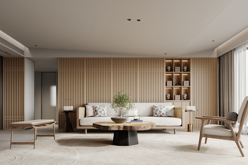 質樸自然的日式現代背景墻裝修效果圖