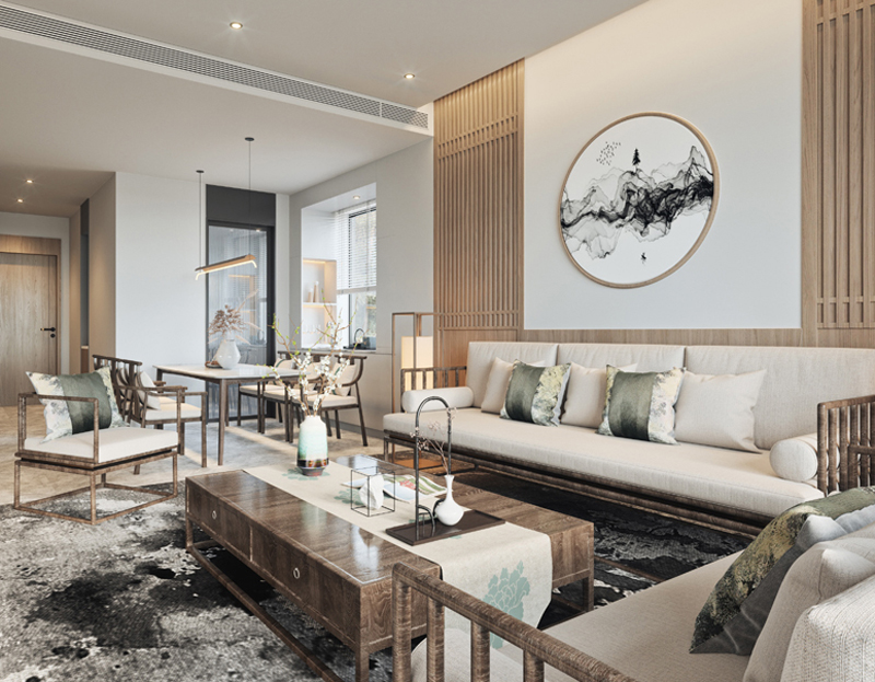 新中式90平房子裝修設計效果圖