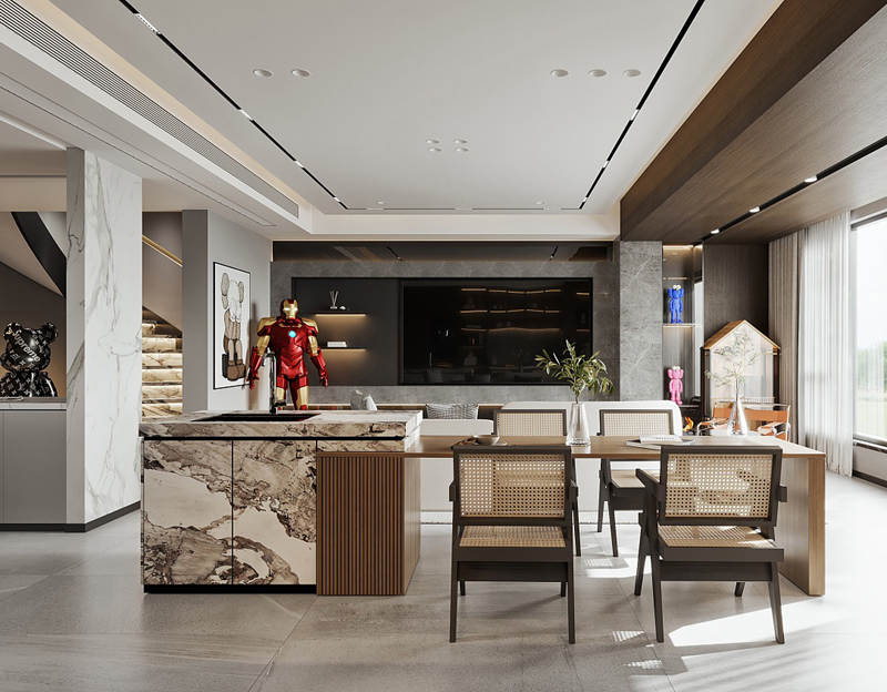 125平復(fù)式樓一樓客廳輕奢裝修設(shè)計效果圖