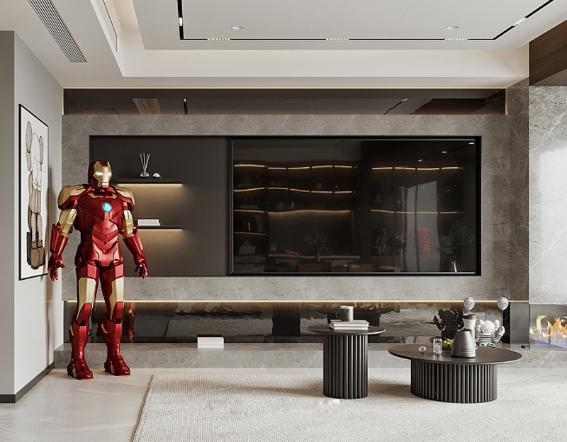 125平復(fù)式樓背景墻輕奢裝修設(shè)計效果圖