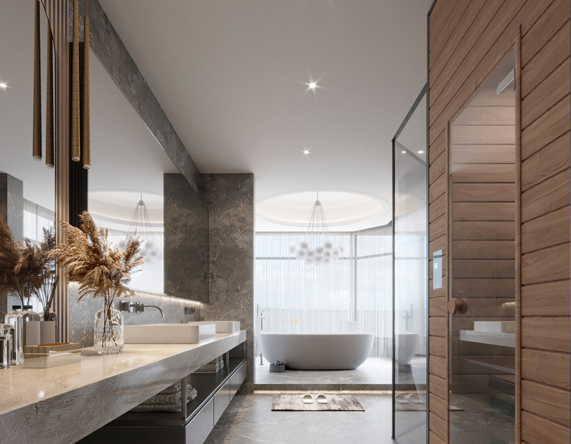 350平獨棟別墅輕奢風衛生間裝修設計效果圖